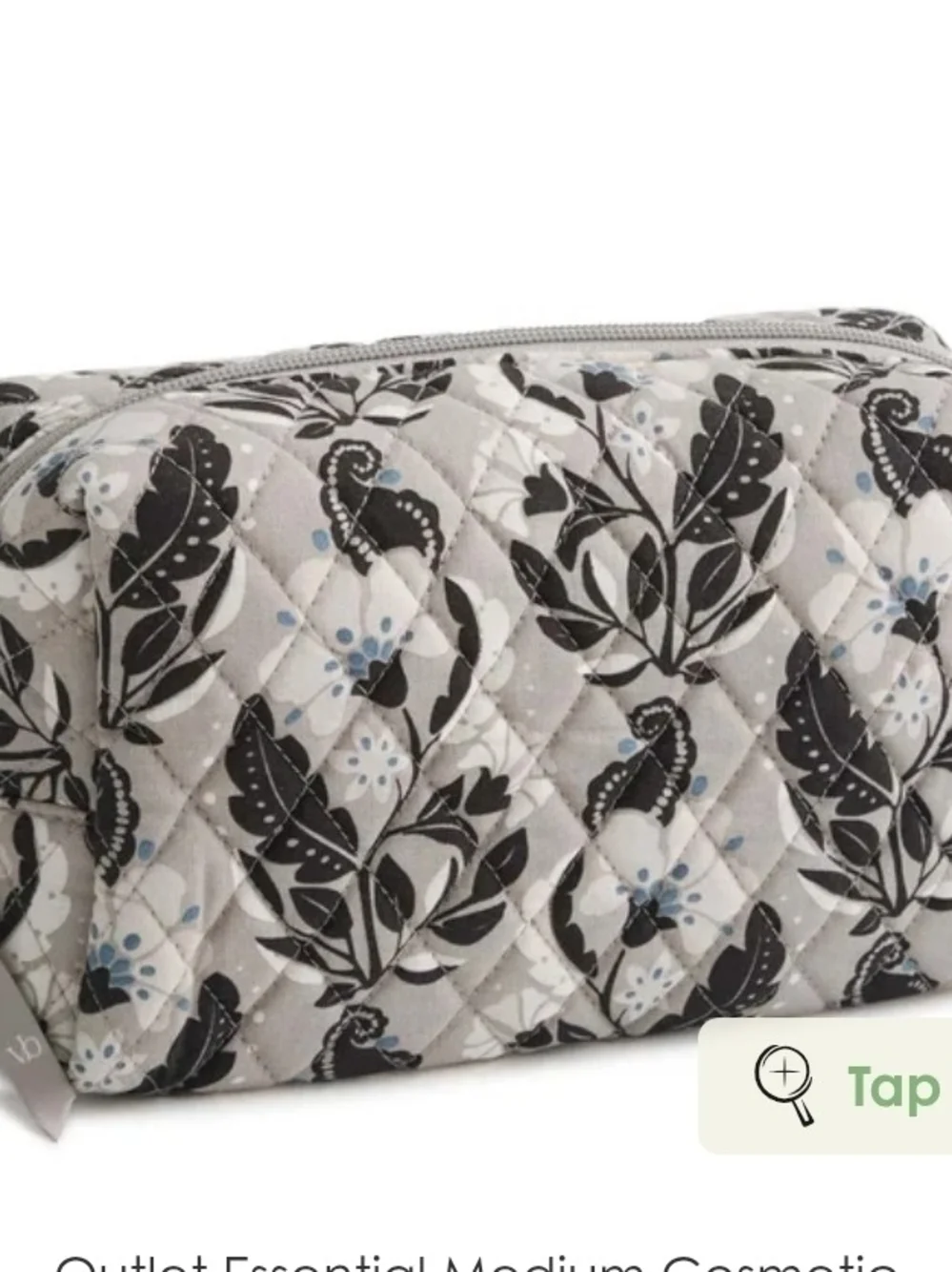🎄Vera Bradley Quilted Floral Zip Med Cosmetic Pouch in Cream and Black